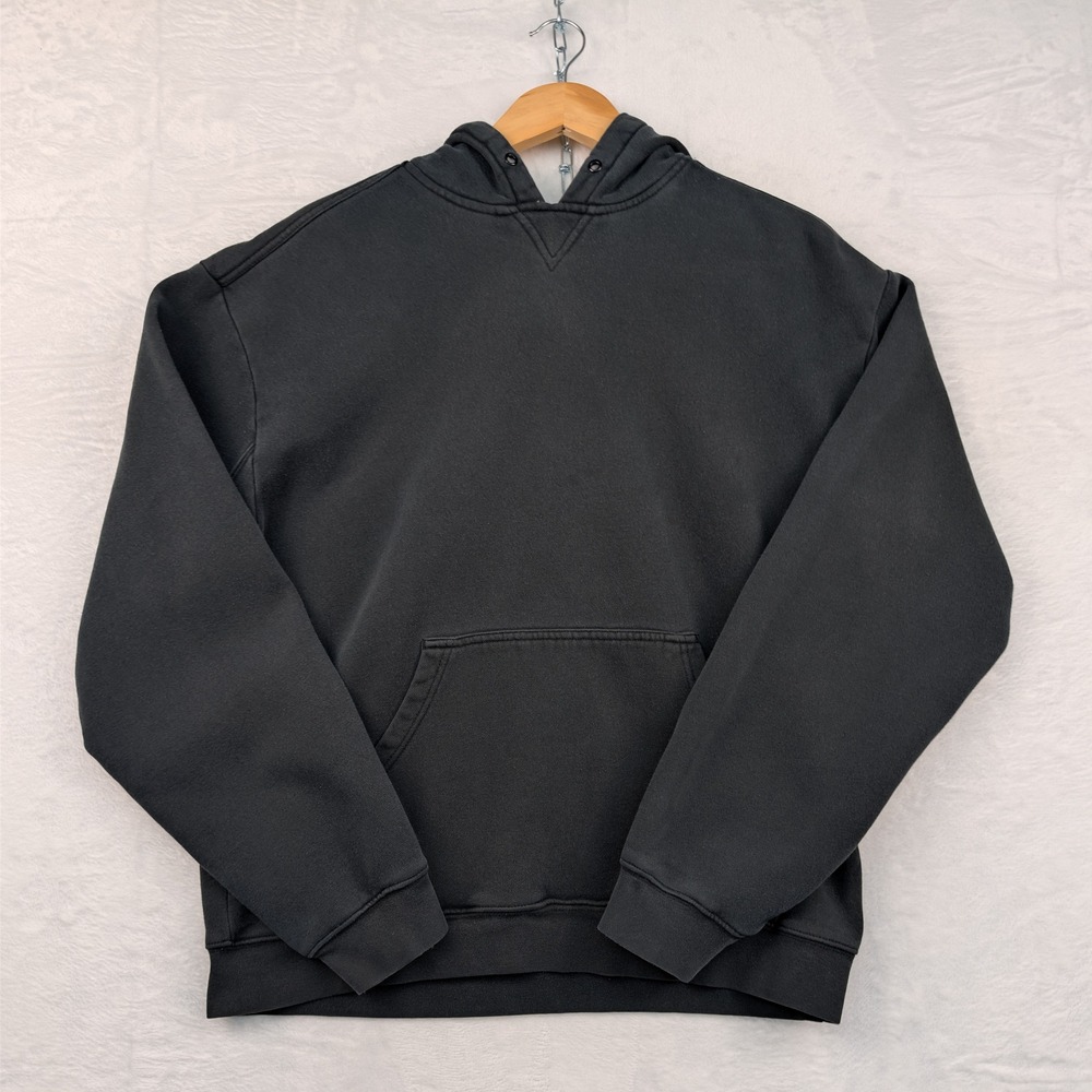 Vintage Blank Hoodie Mens Large Faded Black Pullover Essential Boxy Single V Y2K